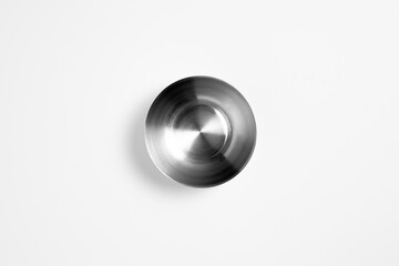 Stainless steel empty Bowl Mockup isolated on white background, Top view. High-resolution photo.