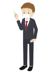 Illustration of a cram school teacher(male) wearing a mask and teaching