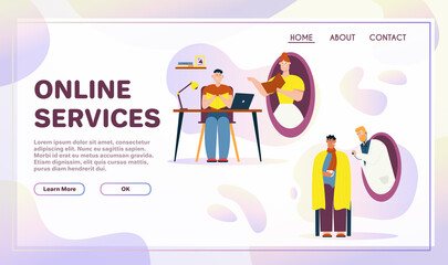 Vector banner illustration of online services, home education, medicine