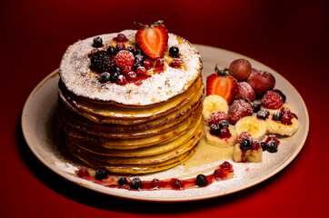 American pancakes with fruits - dessert