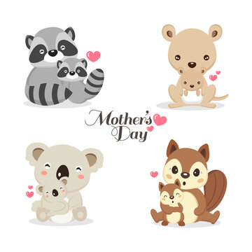 Cute animals for Mother's Day. Animals mom and baby