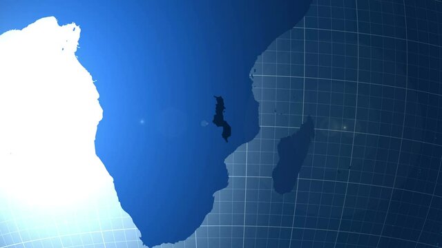 Malawi. Zooming into Republic of Malawi on the globe.