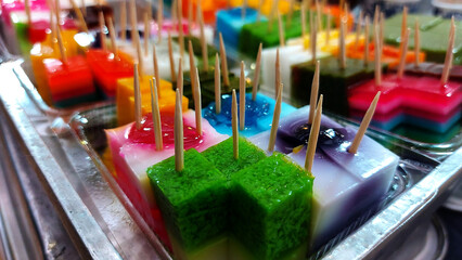 Thai jelly dessert, Colorful of Thai coconut jelly.