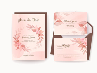Wedding invitation template set with romantic floral frame and watercolor. Roses and sakura flowers composition vector for save the date, greeting, thank you, rsvp card vector