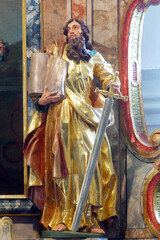 Obraz premium Saint Paul, a statue on a high altar in the chapel of Saint George at the Lake in Klanjecko Jezero, Croatia