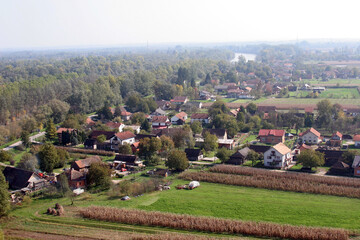 Fototapeta na wymiar Aerial view of the village of Drnek in rural Croatia