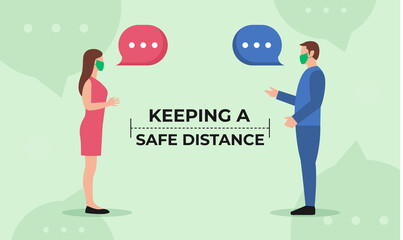 Physical distance or social distancing in communication to avoid sreading virus. Illustration concept