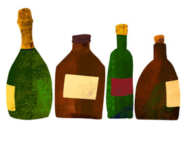 Bottles of wine on white background. Illustration