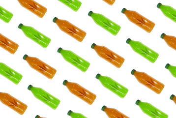 Pattern of cbd drink on a white background. green and angry canabis leaf bottles