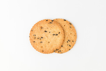 Whole grain biscuits on white background