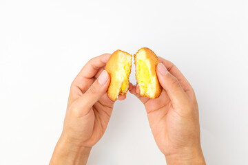 Custard bread on white background