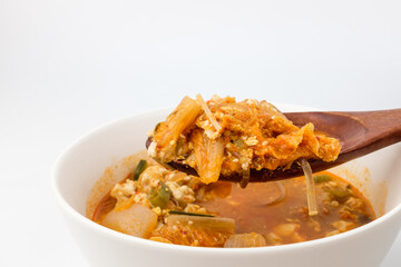 Tofu stew on white background
