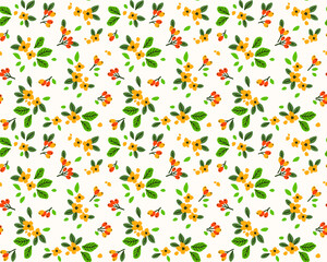 Vector seamless pattern. Pretty pattern in small flower. Small yellow and orange flowers. White background. Ditsy floral background. The elegant the template for fashion prints.