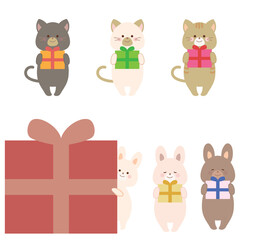 プレゼントを渡す動物のイラストセット