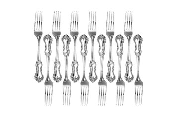 Silver forks cutlery set on isolated on white background.