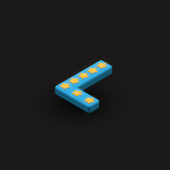 3D bold character 'L' with stars, isometric vector illustration