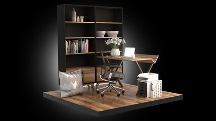 3D rendering of working space with shelf 