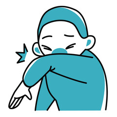 Sick guy sneezing into elbow