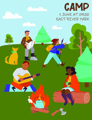 Naklejka premium Camping invitation friendly vertical poster