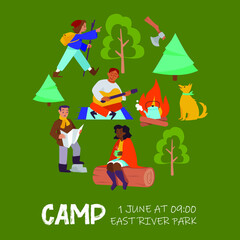 Camp invitation cute characters flyer