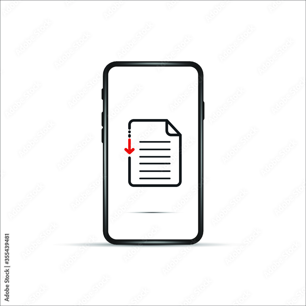 Poster download pdf file by cartoon mobile phone. concept of upload files to your telephone such as docs bo