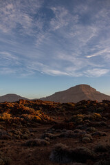 Desert landscape in the sunset in El Teide national park on Tenerife, Spain
