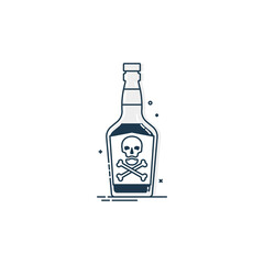 Bottle poison alcohol skull for concept design. Dangerous container. Potion beverage bar drink concept. Alcohol addiction icon. Venom, danger symbol. Isolated illustration in white background