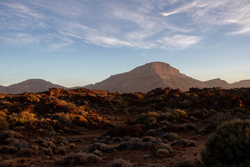 Desert landscape in the sunset in El Teide national park on Tenerife, Spain