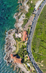 Amazing aerial view of Calafuria coastline in Tuscany