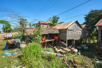 Rural khmer stilt house in a cambodian village