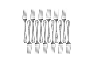 Silver forks cutlery set on isolated on white background.