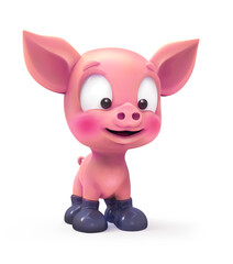 A little pig in rubber boots. 3d illustration isolated on white background