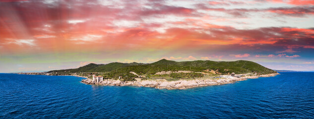 Amazing aerial view of Calafuria coastline in Tuscany