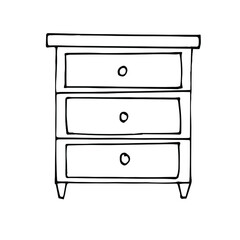 A single elegant nightstand isolated on a white background. Retro chest of drawers in Doodle style. Vector drawn furniture.