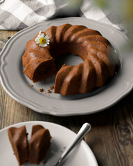 chocolate cake with flowers food photography