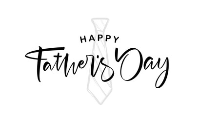 Handwritten brush lettering of Happy Father's Day with hand drawn tie on white background