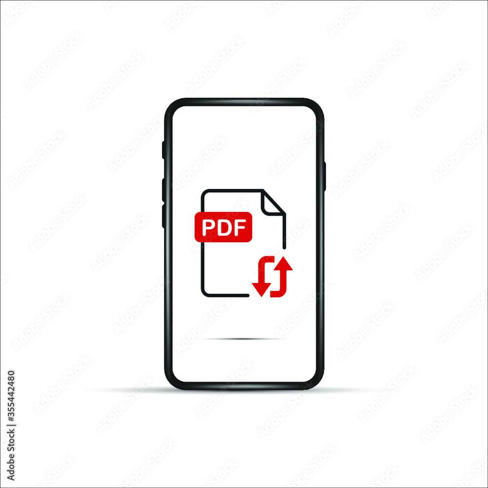 Aufkleber download pdf file by cartoon mobile phone. concept of upload files to your telephone such as docs bo