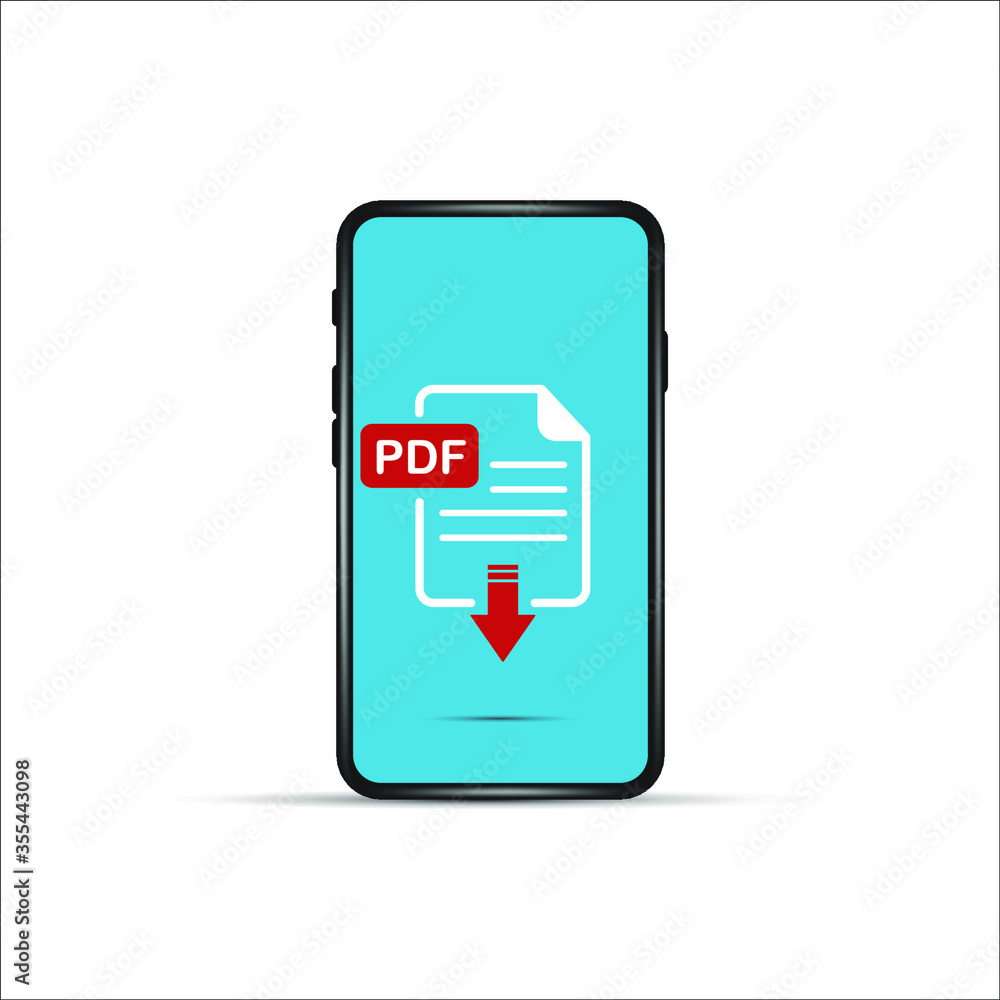 Aufkleber download pdf file by cartoon mobile phone. concept of upload files to your telephone such as docs bo