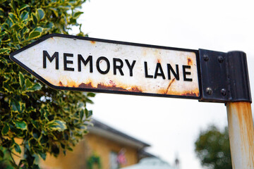Sign post to Memory Lane - conceptual image of progressive dementia and alzheimers.