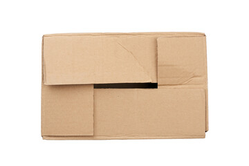 closed box made of brown corrugated cardboard isolated on a white background