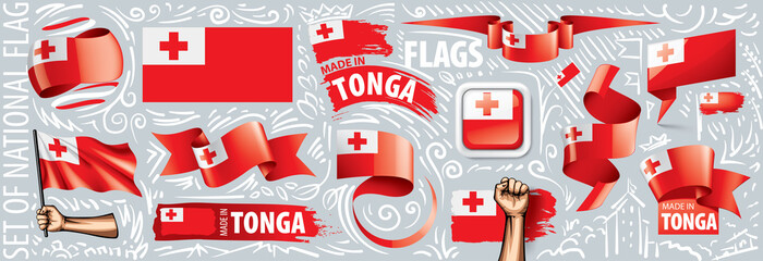 Vector set of the national flag of Tonga in various creative designs