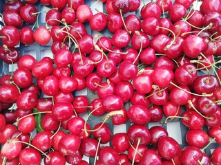 cherries in a market