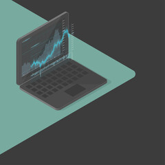 Isometric Business futuristic financial trading chart. Isometry Concept digital stock Market Trading diagram. Uptrend line graph chart stock numbers market arrow