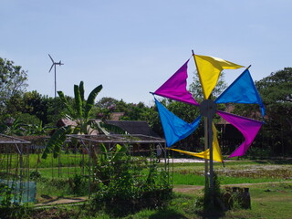 Wind turbines with blue sky
