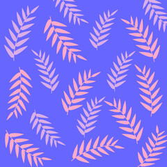Seamless pattern wallpaper  leaves on blue background.
