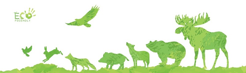 Wild forest green animals. Eco friendly long banner universal use
