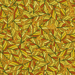 Seamless pattern. Chaotic texture from variegated autumn leaves.