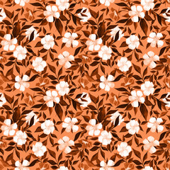 Seamless pattern with rose hips flowers and branches