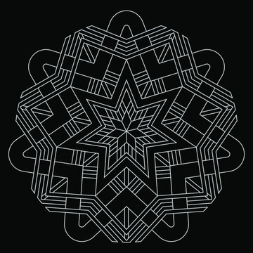 Silver Geometric Heptagonal star mandala.
Illustration vector graphic of silver geometric pattern with black background. Fit for premium packaging design, greetings card, luxury background, etc.
