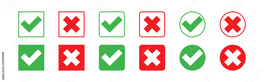 Poster cross mark and check mark set isolated icon for web. vector flat